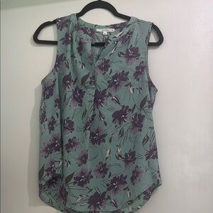 Floral Sleeveless Blouse - Purple and Green